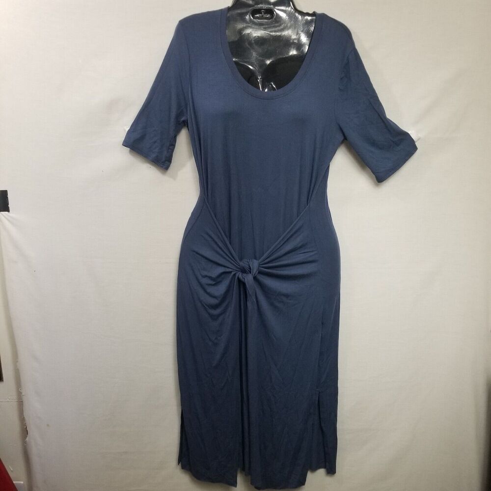 Athleta Womens Tshirt Dress Waist Tie Modal Blue Size Small Side Slits Stretchy